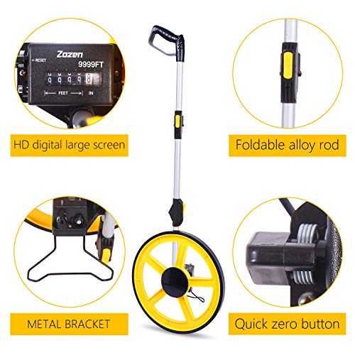 Zozen Measuring Wheel, Folding Portable Distance Measuring in Feet, Double Collapsible | One Key to Reset/Kickstand to Keep Stand/Starting Point Arrow and Cloth Carrying Bag, [0-9,999 Ft]. - Image 3
