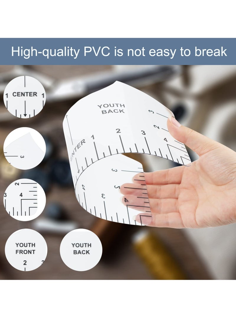 Zikra Tshirt-Ruler for Heat Press, Tshirt-Ruler Guide for Vinyl Alignment, Tshirt-Rulers to Center Vinyl, Transparent V-Neck/Round PVC Ruler for Children Youth Adult, Front and Back Measurement 9Pcs (10in) - Image 2