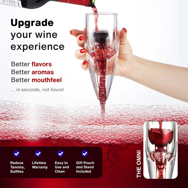 Vintorio Wine Aerator OMNI Set - Premium Decanter for Red Wine Lovers with Gift Box, Velvet Bag, and Mini Stand - Durable, Crystal Clear Acrylic - Image 2