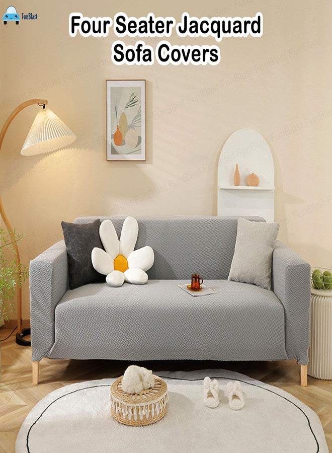 FunBlast Sofa Covers - Jacquard Sofa Covers for Living Room, Durable Washable Universal Seater High Elastic Furniture Protector, Stretchable Sofa Slip Covers (Grey, Four Seater) - Image 3