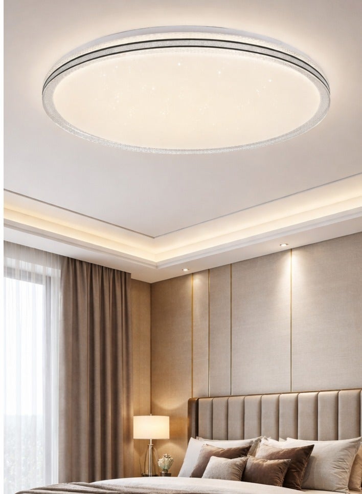 AL THURAYAT Modern 50cm LED ceiling light with smooth white surface that distributes light evenly, surrounded by a glossy circular frame. 120W, with 3 light colors, suitable for bedrooms and living rooms. - Image 3