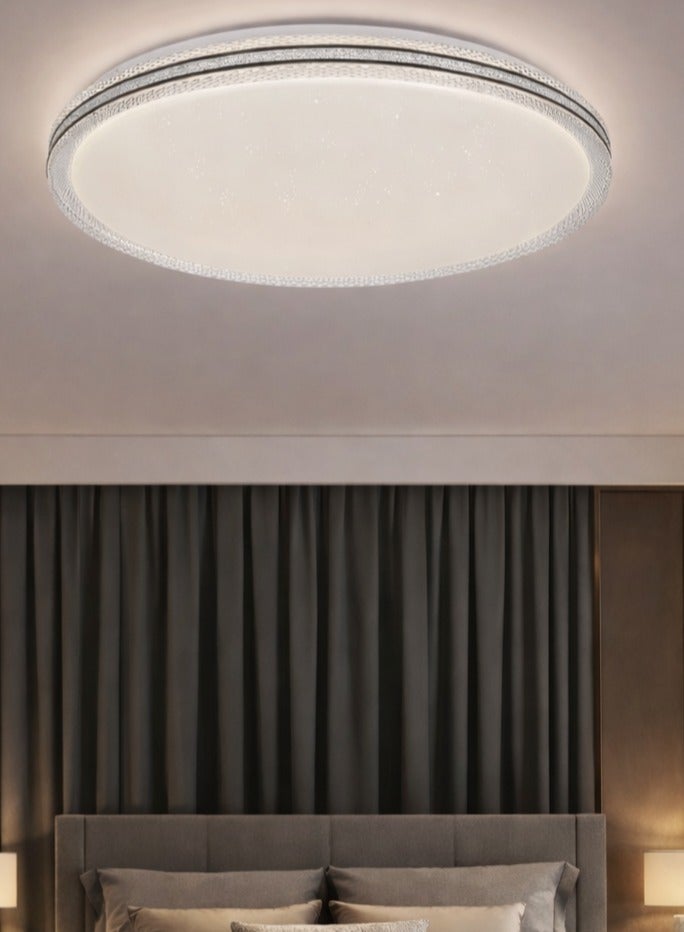 AL THURAYAT Modern 50cm LED ceiling light with smooth white surface that distributes light evenly, surrounded by a glossy circular frame. 120W, with 3 light colors, suitable for bedrooms and living rooms. - Image 4