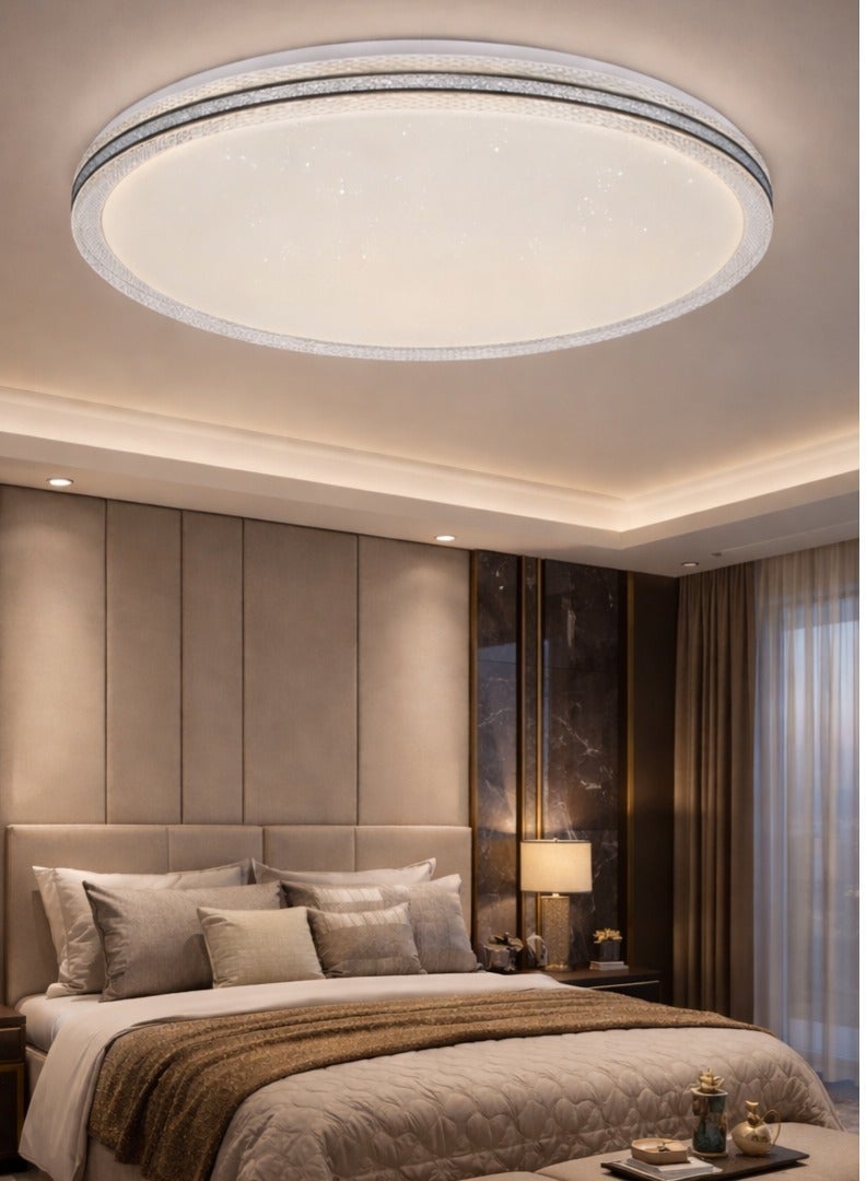 AL THURAYAT Modern 50cm LED ceiling light with smooth white surface that distributes light evenly, surrounded by a glossy circular frame. 120W, with 3 light colors, suitable for bedrooms and living rooms. - Image 1