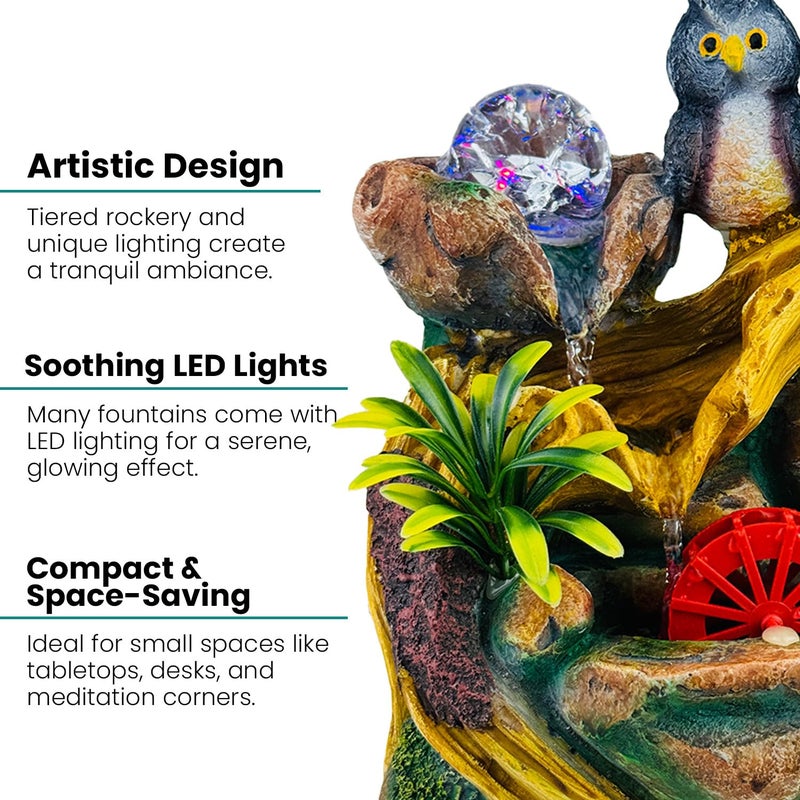 Go Hooked Polyresin Waterfall Fountain with LED Lights & Adjustable Speed Control for Living Room, Bedroom & Office 25.5 Cm | Stress Relief & Positive Energy Décor | Tabletop Water Fountain (GHF316) - Image 2