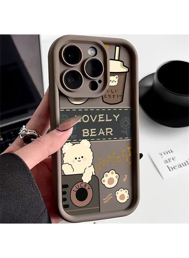 Compatible with iPhone 16 Pro Case, Cute Bear Pattern Soft Gel Rubber TPU Case, Full Camera Protection & Edge Lips Strengthen Shockproof Cover for Women Men, grey