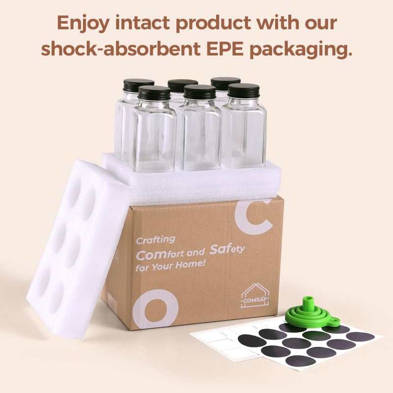 ComSaf Large Spice Jars  6Pcs 8 oz glass spice bottle with lids  Empty Spice Containers and Square Spice Bottles  Trial Set & Supplement Set for Kitchen and Seasoning - Image 5