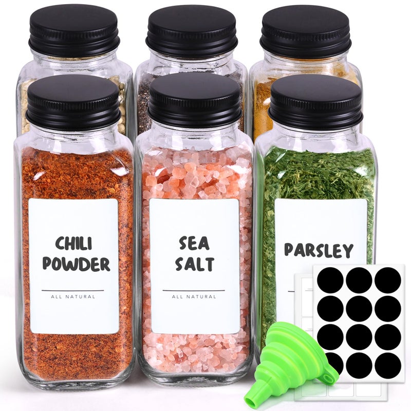 ComSaf Large Spice Jars  6Pcs 8 oz glass spice bottle with lids  Empty Spice Containers and Square Spice Bottles  Trial Set & Supplement Set for Kitchen and Seasoning - Image 1