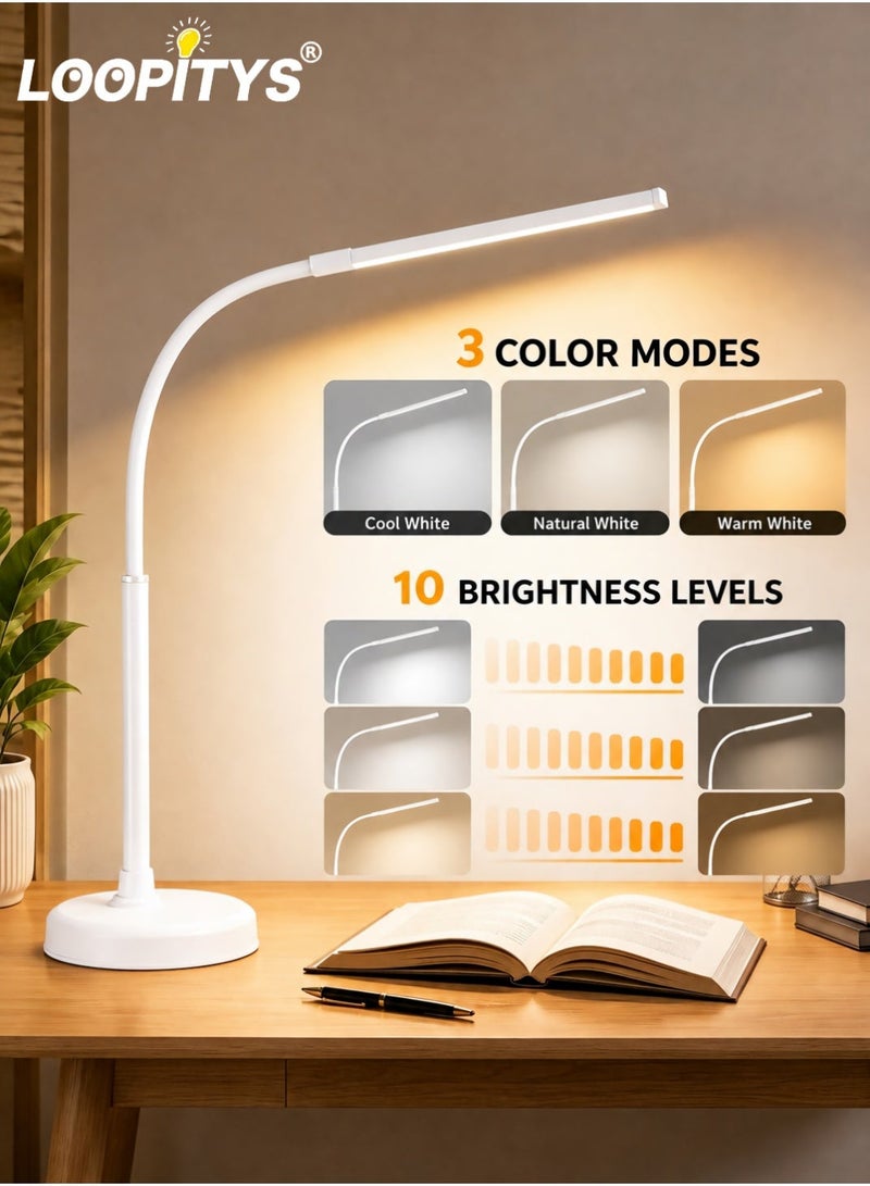 LOOPITYS LED Desk Lamp, Swing Arm Architect Task Lamp with Long Flexible Gooseneck, 3 Color Modes, and USB Adapter, Dimmable Desk Light for Home/Office/Drafting/Reading/Piano - Image 1