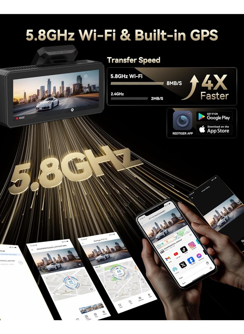 REDTIGER F77 Dash Cam with STARVIS 2 – 4K Front + 4K Rear, Voice Control, and 5.8GHz Wi-Fi - Image 5