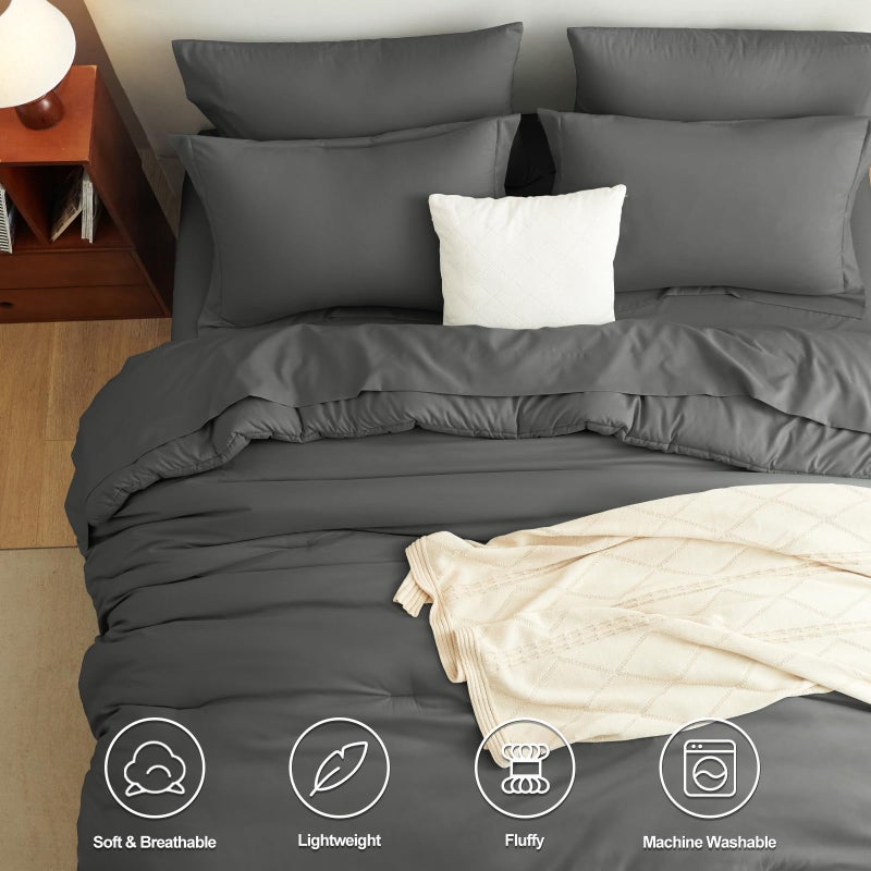 CozyLux King Size Comforter Set Dark Grey, 7 Pieces Bed in a Bag King Comforter Set with Sheets, Dark Gray Luxury Soft Bedding Sets with Down Alternative Comforter, Sheets, Pillowcases & Shams - Image 2