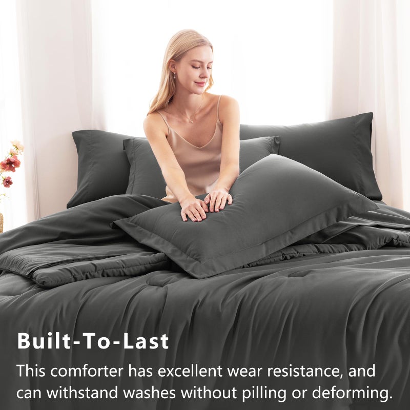 CozyLux King Size Comforter Set Dark Grey, 7 Pieces Bed in a Bag King Comforter Set with Sheets, Dark Gray Luxury Soft Bedding Sets with Down Alternative Comforter, Sheets, Pillowcases & Shams - Image 3