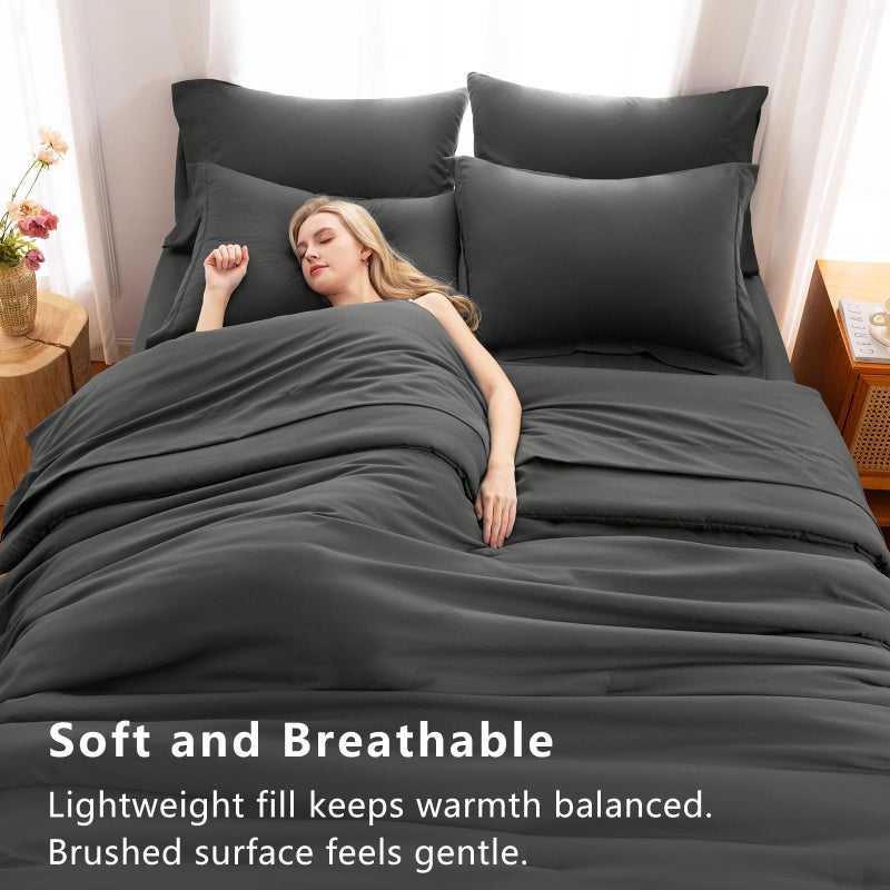 CozyLux King Size Comforter Set Dark Grey, 7 Pieces Bed in a Bag King Comforter Set with Sheets, Dark Gray Luxury Soft Bedding Sets with Down Alternative Comforter, Sheets, Pillowcases & Shams - Image 5