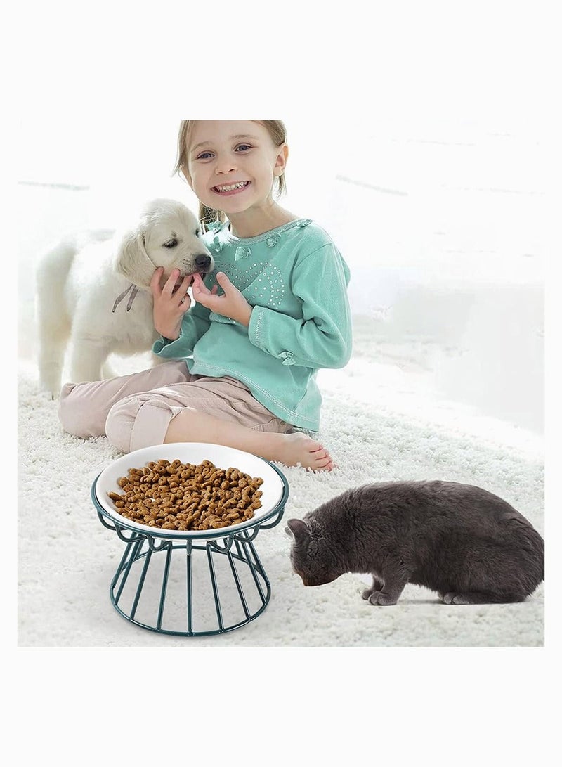 SYOSI Pet Feeding Dish with Stand, SYOSI Ceramic Cat Bowl, Raised Puppy Kitten Food Dispenser (Green) - Image 2