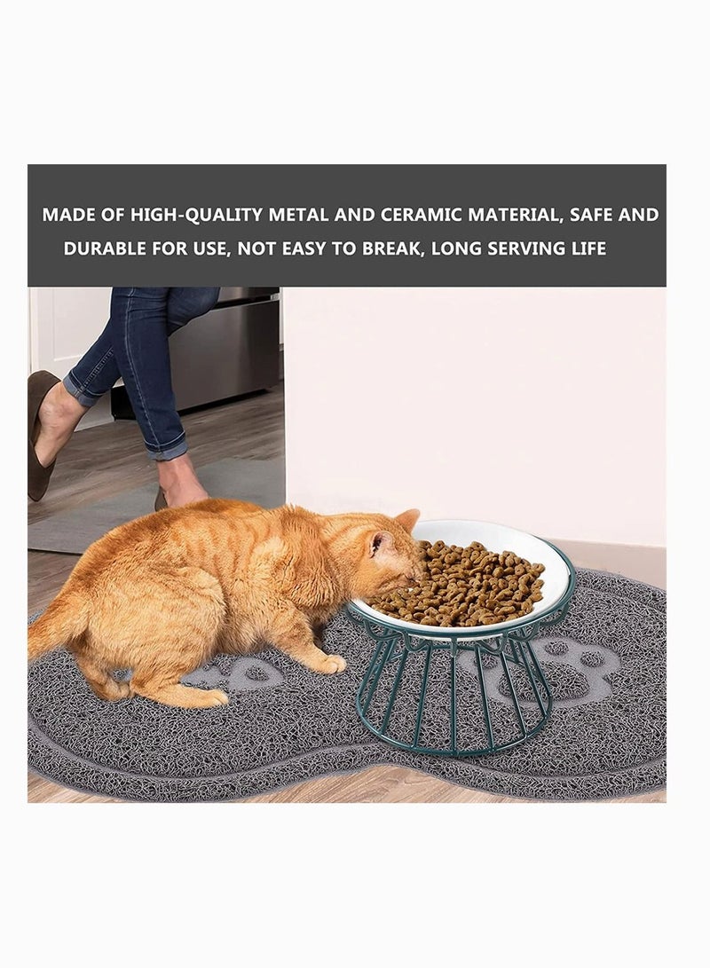 SYOSI Pet Feeding Dish with Stand, SYOSI Ceramic Cat Bowl, Raised Puppy Kitten Food Dispenser (Green) - Image 3