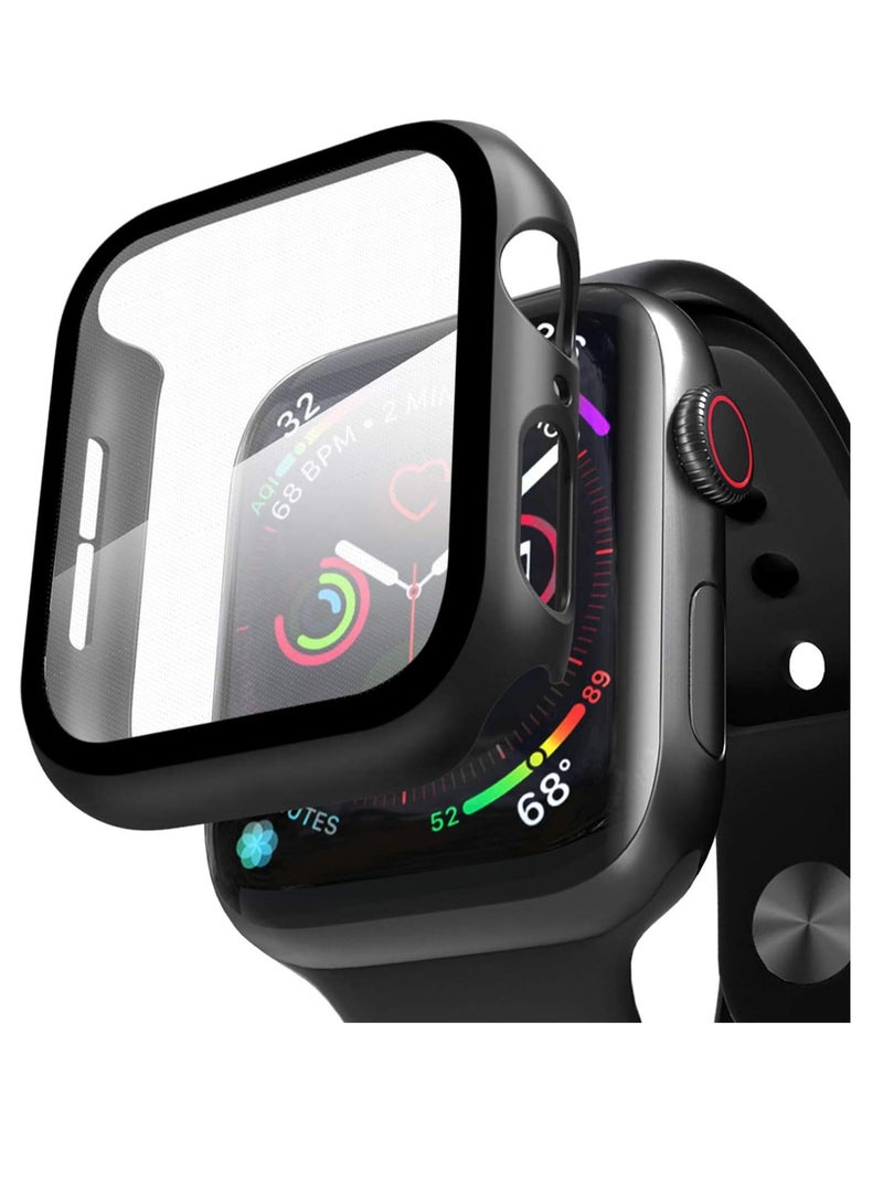 Screen Protector Case Compatible with Apple Watch 38mm Series 1/2/3, Clear Durable Shock Absorbing PC Case & 9H Tempered Glass Bulletproof iWatch Protection, Black - Image 1