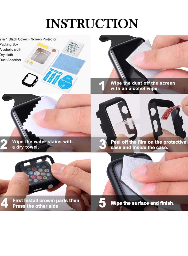 Screen Protector Case Compatible with Apple Watch 38mm Series 1/2/3, Clear Durable Shock Absorbing PC Case & 9H Tempered Glass Bulletproof iWatch Protection, Black - Image 3