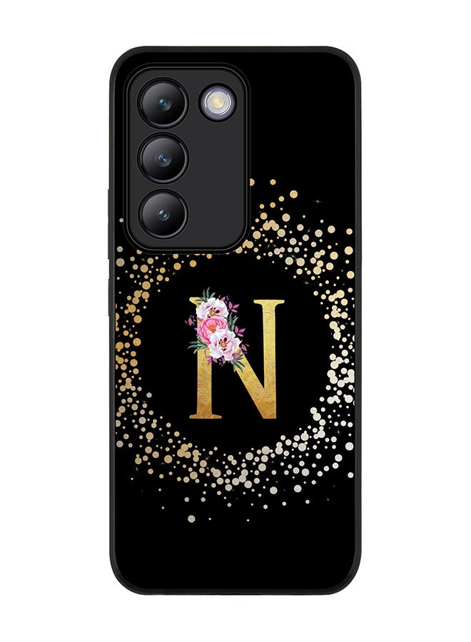 Stylizedd Rugged Black edge case for Vivo V30 Lite 5G, Slim fit Flexible Cover -  Custom Monogram Initial Letter Floral Pattern Alphabet - N ( Black ) - Image 1