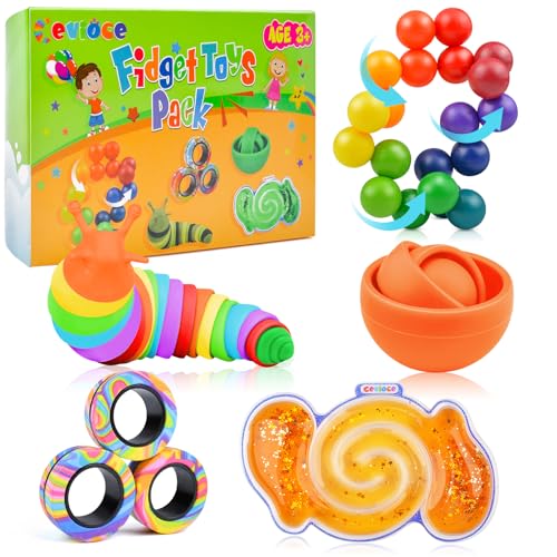 Cevioce 5Pcs Fidget Toys Adults PackEaster Basket Stuffers for Teens BoysAutism Sensory Toys with Fidget Spinner Slug Magnetic RingsSquishy Fidget Toys ADHD Stress ReliefParty Favor for KidO - Image 1