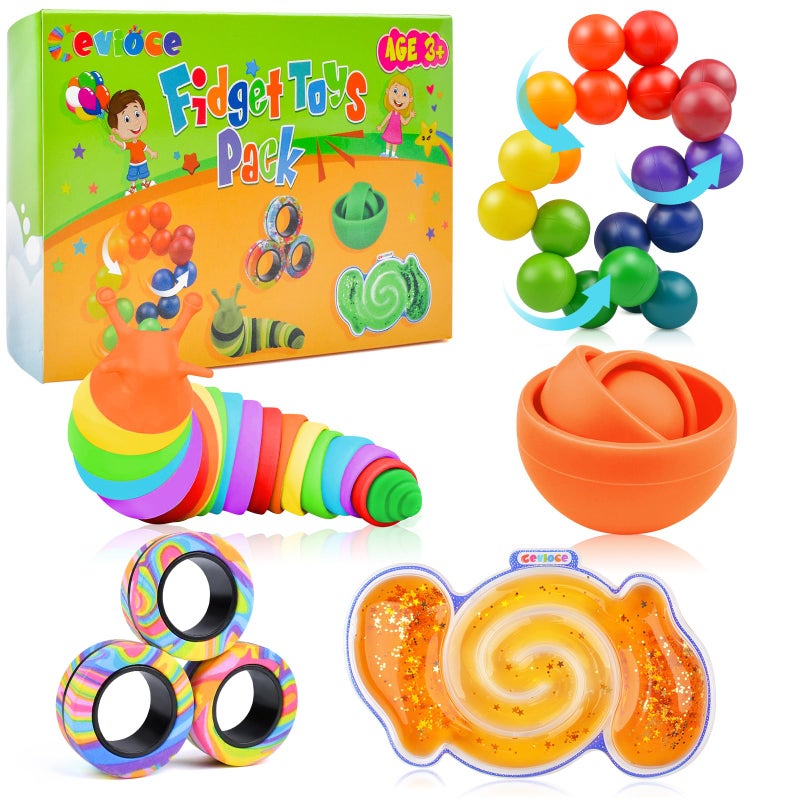 Cevioce 5Pcs Fidget Toys Adults PackEaster Basket Stuffers for Teens BoysAutism Sensory Toys with Fidget Spinner Slug Magnetic RingsSquishy Fidget Toys ADHD Stress ReliefParty Favor for KidO - Image 3