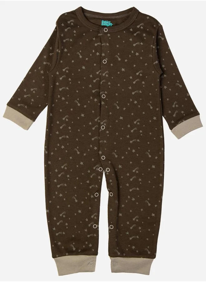 Babies Basic Printed Cotton Long Sleeves Sleepsuit