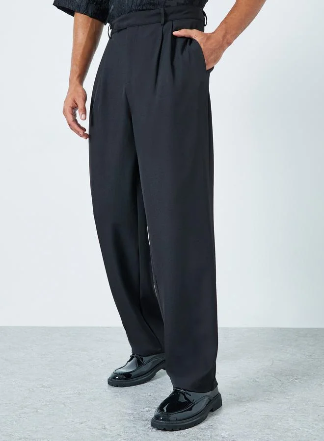 ستايلي بنطال واسع بطيات مزدوجة أسود