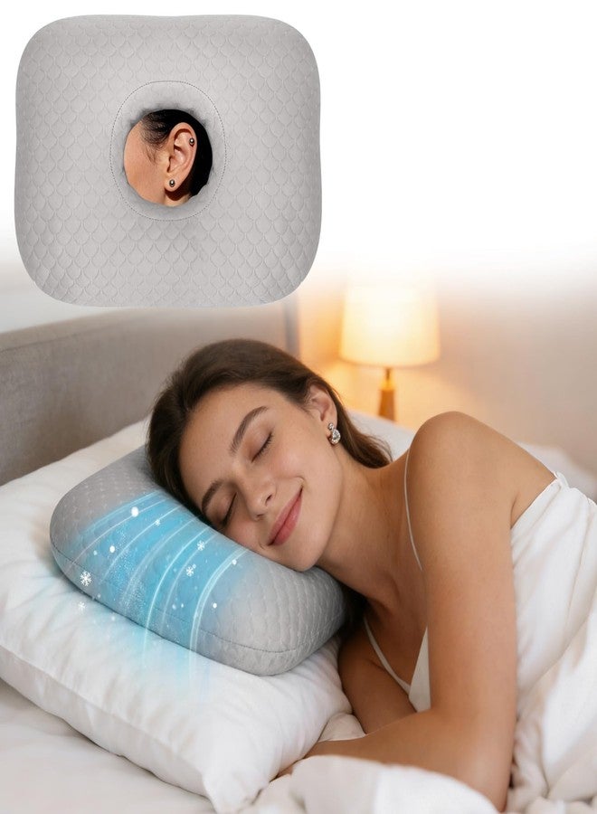 RoamReady Cooling Ear Piercing Pillow for Side Sleepers, Earring Pillow with Hole for Sleeping, Washable Donut Pillows for Piercing, Cnh, Headphone, Ear Pain and Pressure Relief, Gray - Image 1