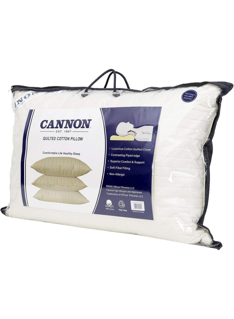 CANNON Quilted Cotton Pillow, Non-Allergenic, Pack of 1 - Image 1