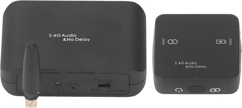 Asixxsix Wireless Audio Transmitter Receiver, 50 Meters Low Delay 2.4G Audio Transmitter and Receiver, Wireless Transmission System with Builtin Battery 7 Hours and Stereo Input - Image 1