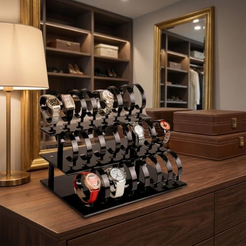 RY DISPLAY 3-Tier Watch Stand Holder Removable 24 Acrylic Watch Jewelry Display Rack Watch Display Rack Organizer for Men and Women (Black) - Image 2