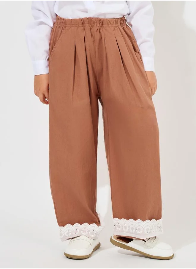 Styli Lace Stitched Cotton Loose Trousers