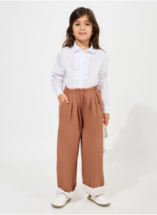 Styli Lace Stitched Cotton Loose Trousers