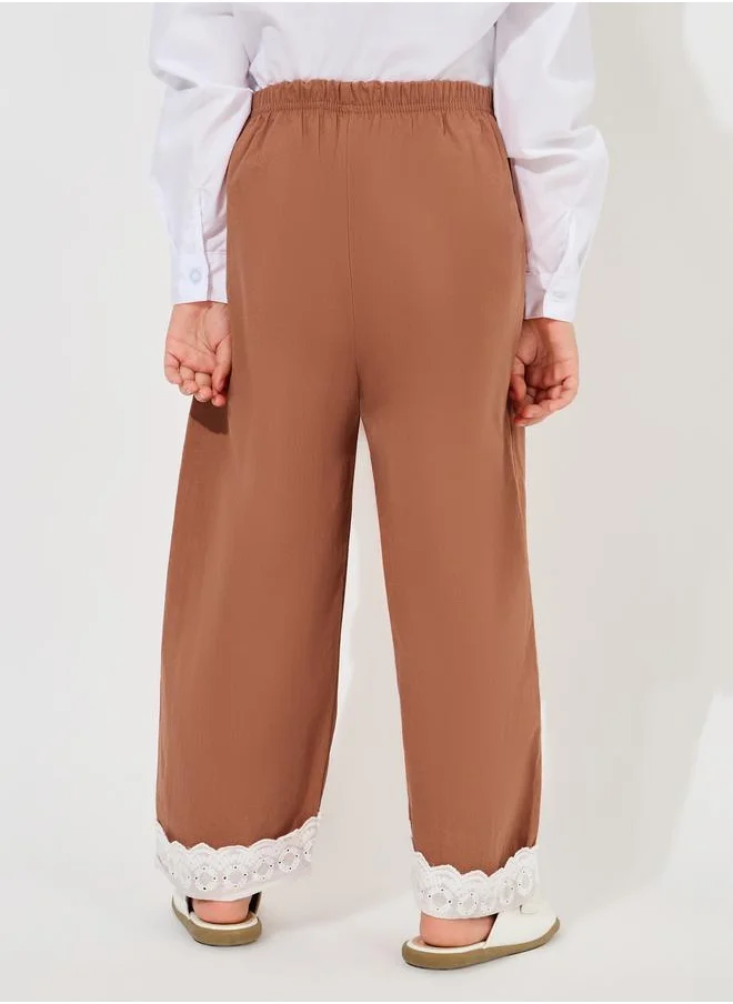 Styli Lace Stitched Cotton Loose Trousers