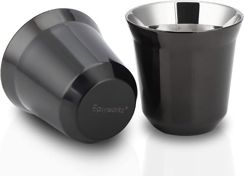EASYWORKZ Stainless Steel Espresso Cup 2pcs Set Double Wall Insulated Metal Demitasse Cups (Black, 5 oz) - Image 1