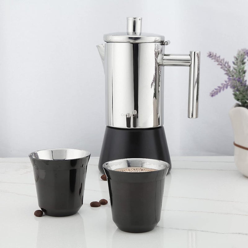 EASYWORKZ Stainless Steel Espresso Cup 2pcs Set Double Wall Insulated Metal Demitasse Cups (Black, 5 oz) - Image 5