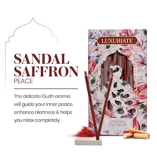LUXURIATE Sandal and Saffron Bambooless Incense | Chandan Agarbatti | Natural Herbal Organic Incense Sticks for Puja | Long-Lasting Premium Luxury Agarbatti - Pack of 4 - Image 2