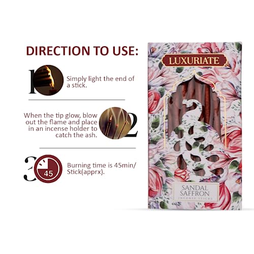 LUXURIATE Sandal and Saffron Bambooless Incense | Chandan Agarbatti | Natural Herbal Organic Incense Sticks for Puja | Long-Lasting Premium Luxury Agarbatti - Pack of 4 - Image 5