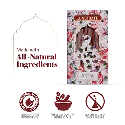 LUXURIATE Sandal and Saffron Bambooless Incense | Chandan Agarbatti | Natural Herbal Organic Incense Sticks for Puja | Long-Lasting Premium Luxury Agarbatti - Pack of 4 - Image 4