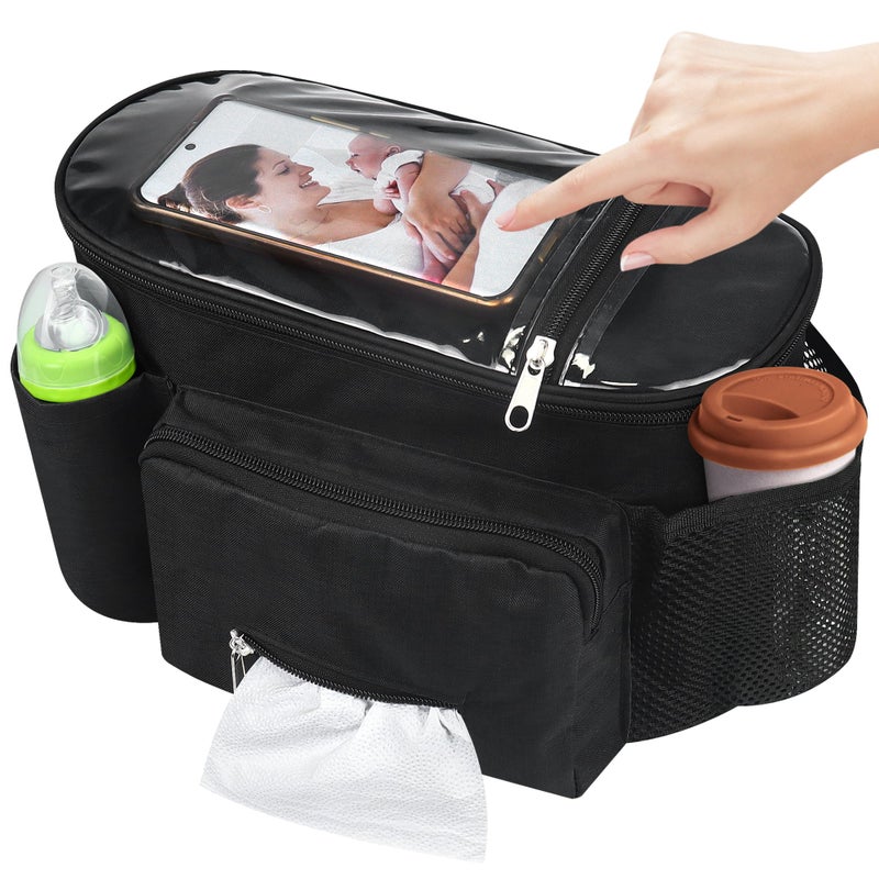 Lulu moon Upgraded Pram Organiser with Touch Screen Phone Pocket Buggy Bag Universal Mummy Baby Pram Bags Cup Holders Shoulder Strap Waterproof Pushchair Bag Handbag Backbag Pram Accessories - Image 1