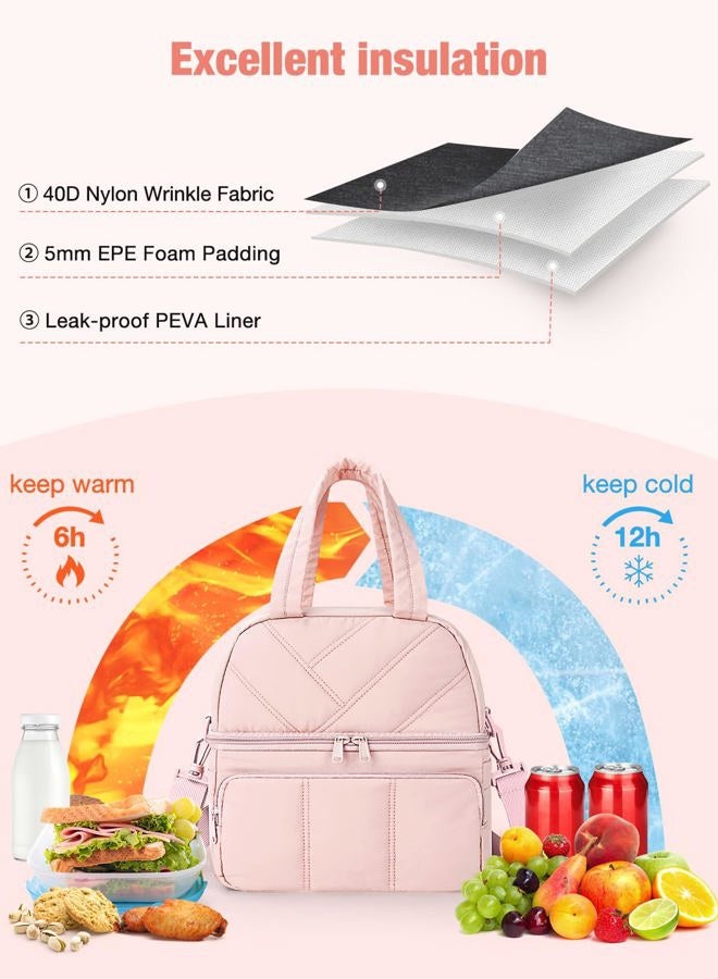 Vuudh Insulated Lunch Bags for Women, Cute Quilted Lunch Box, Lightweight Puffy Padded Waterproof Lunch Tote, Reusable Lunch Cooler for Work Picnic Travel - Image 3