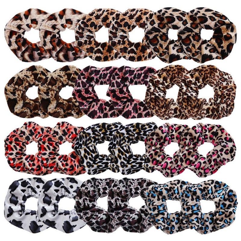 LOVEF 24pcs Leopard Print Hair Bands Scrunchy Hair Ties Ropes Scrunchies for Women Hair Accessories