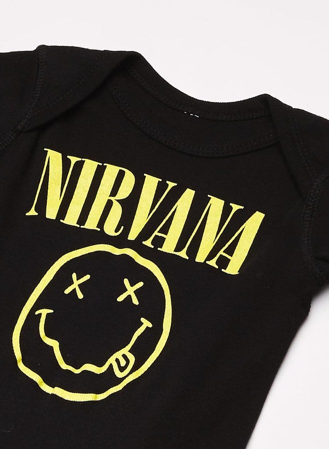 Nirvana unisex baby Nirvana Smiley Onesie, Black, 6 Months and Toddler T Shirt Set, Black, 12 US - Image 2