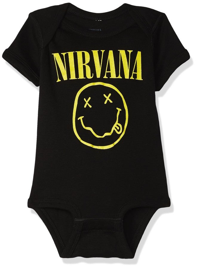 Nirvana unisex baby Nirvana Smiley Onesie, Black, 6 Months and Toddler T Shirt Set, Black, 12 US - Image 1
