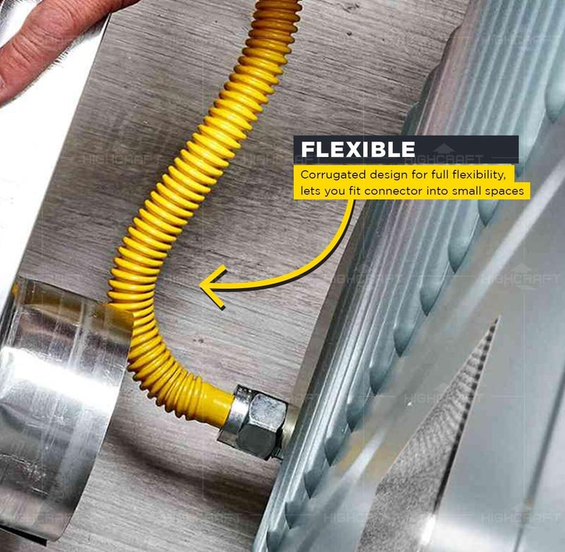 HIGHCRAFT 48 Inch Gas Connector with Fittings, Yellow Coated Gas Connector, 3/8" OD, 1/2" FIP x 1/2" MIP Connection - Image 3