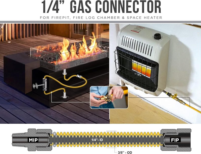 HIGHCRAFT 48 Inch Gas Connector with Fittings, Yellow Coated Gas Connector, 3/8" OD, 1/2" FIP x 1/2" MIP Connection - Image 4