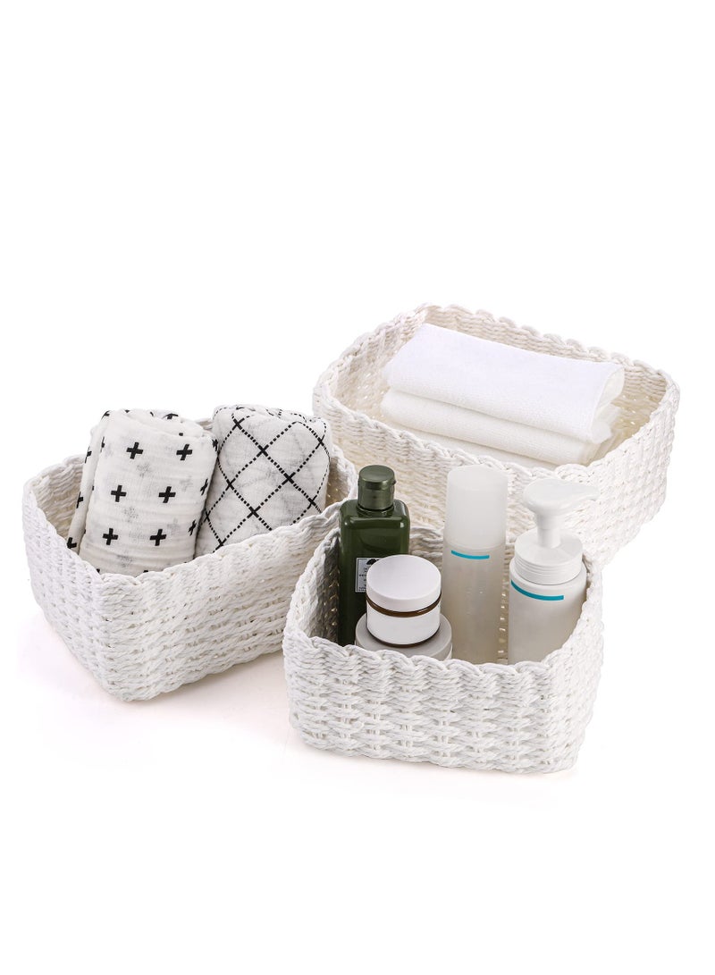 3 Pcs Durable Woven Storage Baskets, Versatile Organizer Bins for Kids Rooms, Pet Toys, Home Decor, Empty Gift Baskets - White in 3 Sizes - Image 1