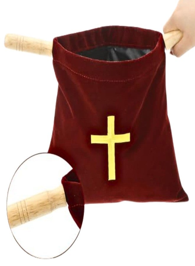 bangminda 2Pcs Church Tithe Offering Bags with Wooden Handles Church Bag Religious Offering Pouch for Churches Communion Supplies (Red,11 x 10 Inch - Image 4