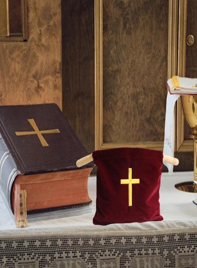 bangminda 2Pcs Church Tithe Offering Bags with Wooden Handles Church Bag Religious Offering Pouch for Churches Communion Supplies (Red,11 x 10 Inch - Image 5