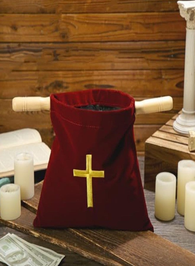 bangminda 2Pcs Church Tithe Offering Bags with Wooden Handles Church Bag Religious Offering Pouch for Churches Communion Supplies (Red,11 x 10 Inch - Image 3