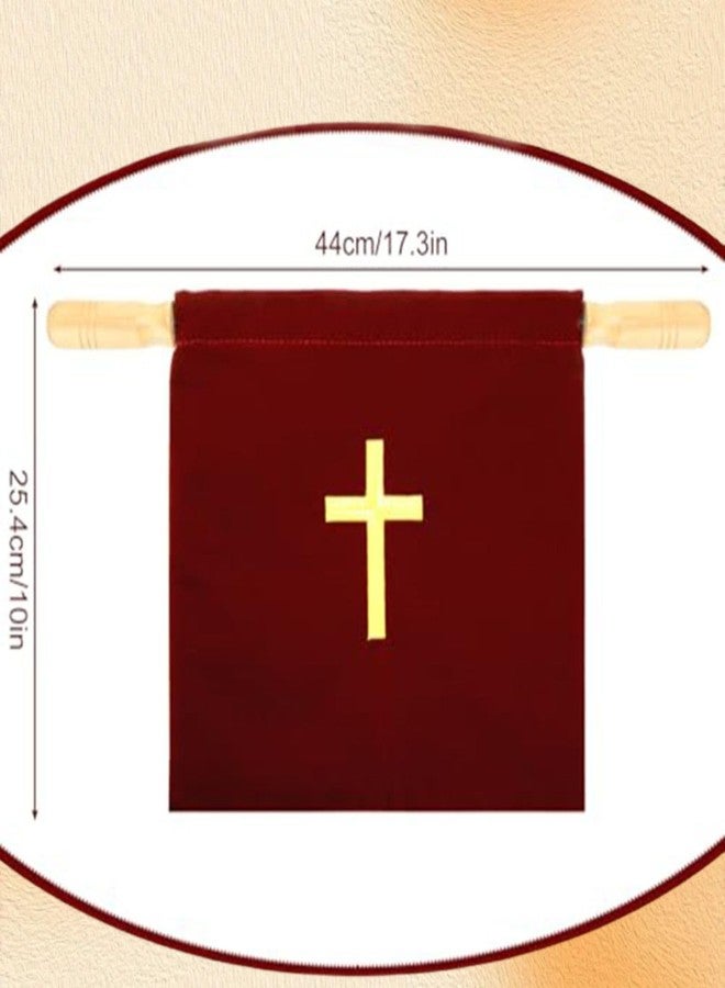 bangminda 2Pcs Church Tithe Offering Bags with Wooden Handles Church Bag Religious Offering Pouch for Churches Communion Supplies (Red,11 x 10 Inch - Image 2