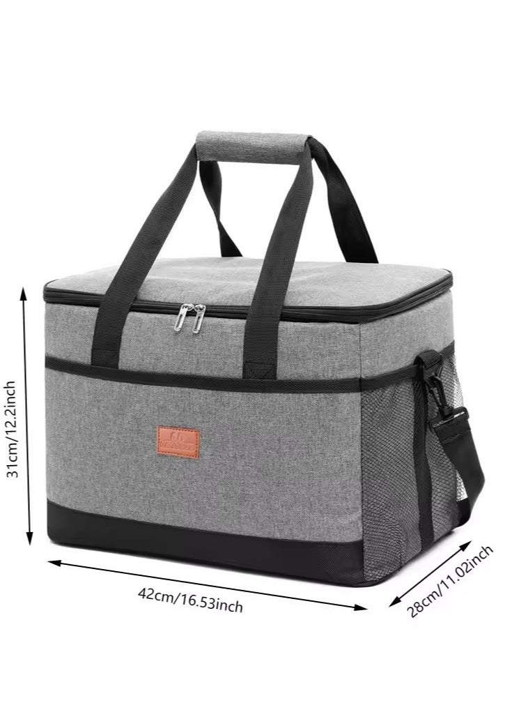 MahMir MahMir® Outdoor 33L Large Cooler Bag Insulated Handbag Reusable Waterproof Oxford Ice Refrigerated Large Capacity Oxford Cloth Lightweight Fresh-keeping for Men Women Picnic BBQ Beach Lunch Grey  - Image 2